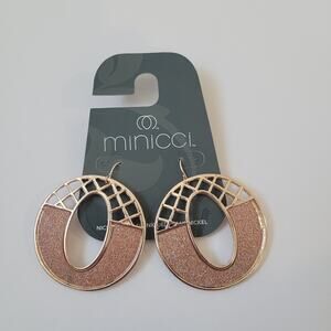 Minicci Rose Gold Tone Pink Shimmer Dangle Earrings NWT